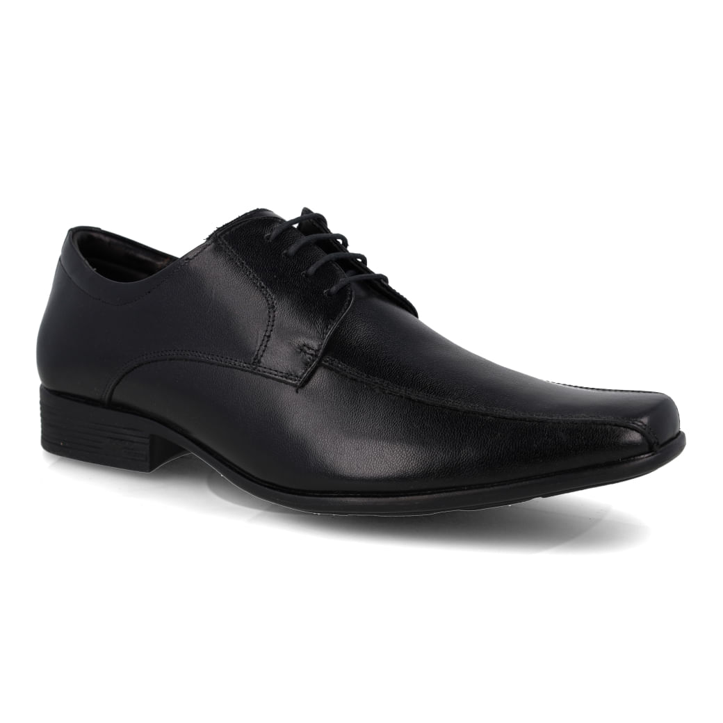 Sapato social masculino preto de couro com bico fino e cadarço para ajuste confortável